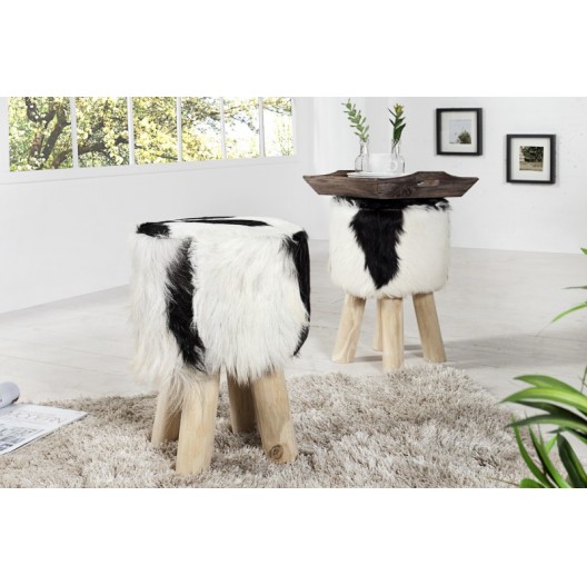 Stylový taburet - Cow Hide White, hovězí kůže