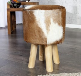 Stylový taburet - Cow Hide Brown, hovězí kůže