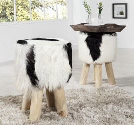 Stylový taburet - Cow Hide White, hovězí kůže